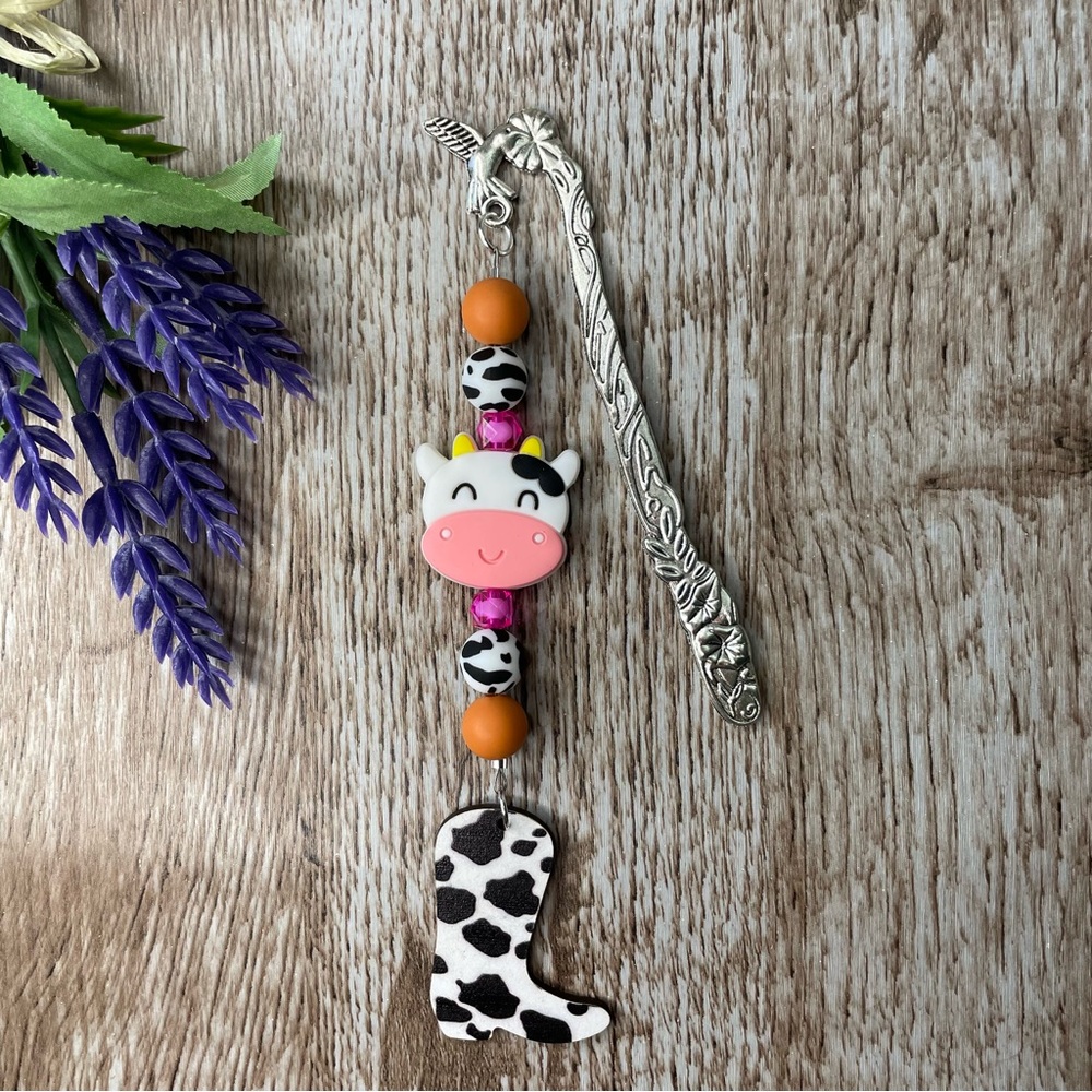 Bookmark Cow Boot Handcrafted Artisan Beaded Metal Journal Gift Read Book